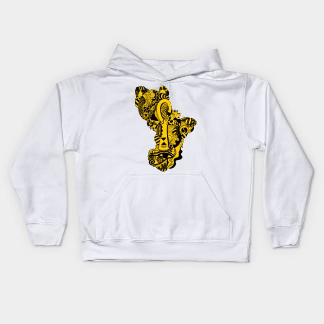 Black and Yellow Horus Ankh Kids Hoodie by kenallouis